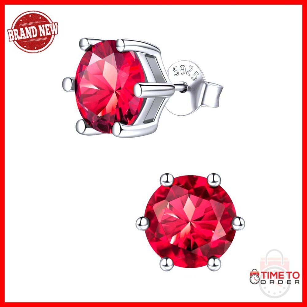 Sterling Silver Birthstone Stud Earrings, 8MM CZ, Hypoallergenic Jewelry Gift